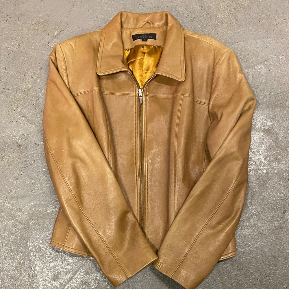 Women's Tan Leather Zip-Front Jacket
